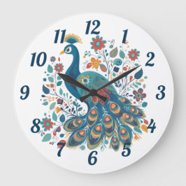 Reloj Redondo Grande Fancy Boho Peacock Arte Popular Escandinavo