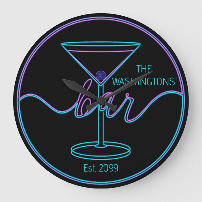 Reloj Redondo Grande Fancy Script Fun Bar Large Wall Clock (Anverso)