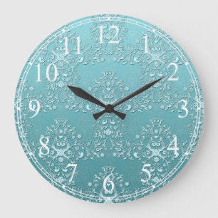 Reloj Redondo Grande Fancy Turquesa Aguamarina Turquesa y Damasco Blanc