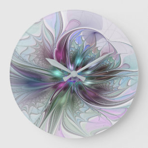 Reloj Redondo Grande Fantasía abstracta moderna y colorida de flor frac