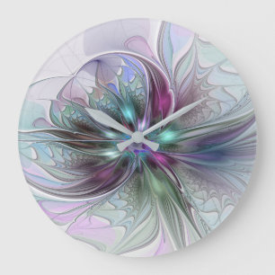 Reloj Redondo Grande Fantasía abstracta moderna y colorida de flor frac
