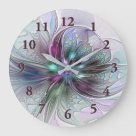 Reloj Redondo Grande Fantasía abstracta moderna y colorida de flor frac
