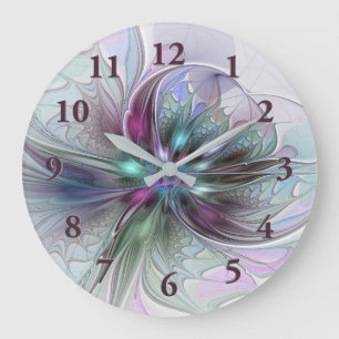 Reloj Redondo Grande Fantasía abstracta moderna y colorida de flor frac