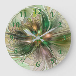 Reloj Redondo Grande Fantasía abstracta moderna y colorida Flor fractal