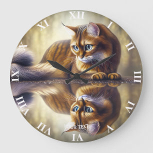 Reloj Redondo Grande Fantasía Agua Reflexión Gata Cuta