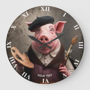 Reloj Redondo Grande Fantasía Artista Cute Painter Cerdo