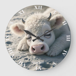Reloj Redondo Grande Fantasía: Bebé, vaca, dormido