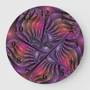 Reloj Redondo Grande Fantasía colorida abstracta fractal púrpura modern