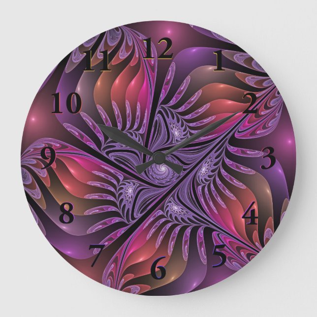 Reloj Redondo Grande Fantasía colorida abstracta fractal púrpura modern (Anverso)