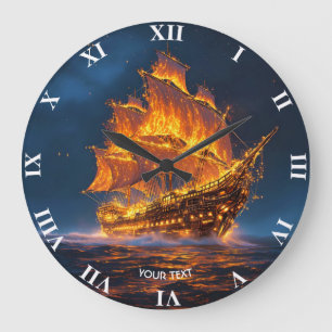 Reloj Redondo Grande Fantasía Cuesta el Mar del Buque de Fuego