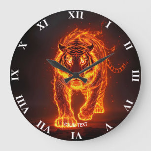 Reloj Redondo Grande Fantasía Cuesta Fuego Tigre Grande