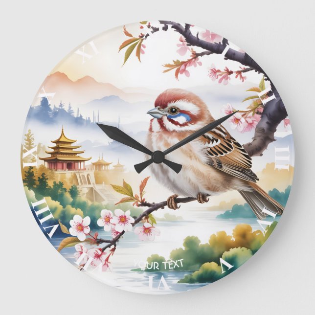 Reloj Redondo Grande Fantasía cuida flor de ave china (Anverso)