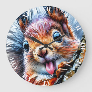 Reloj Redondo Grande Fantasía Cute acuarela ardilla