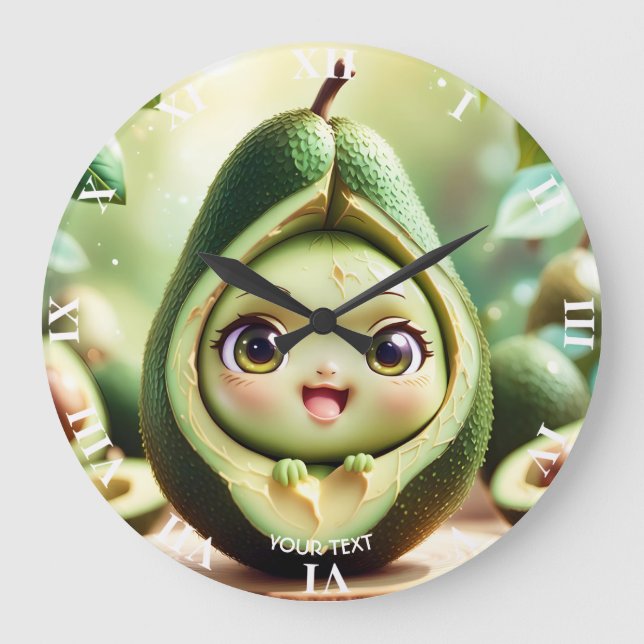 Reloj Redondo Grande Fantasía Cute Aguacate Sonrió Ojos (Anverso)