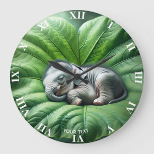 Reloj Redondo Grande Fantasía Cute Baby Elephant Leaf