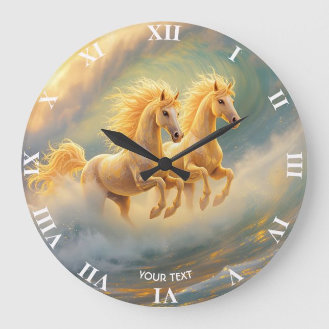 Reloj Redondo Grande Fantasía Cute Dos Caballos Oleada (Anverso)