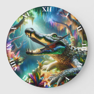 Reloj Redondo Grande Fantasía Cute Encantada Jungla de Cocodrilos