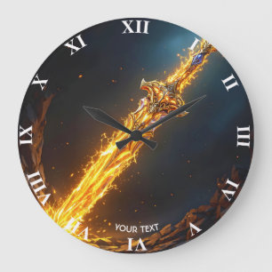 Reloj Redondo Grande Fantasía Cute Espada Flama Cueva
