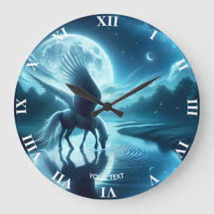 Reloj Redondo Grande Fantasía Cute Horse Wings Moon
