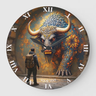 Reloj Redondo Grande Fantasía Cute Mítico Mosaico de Toro