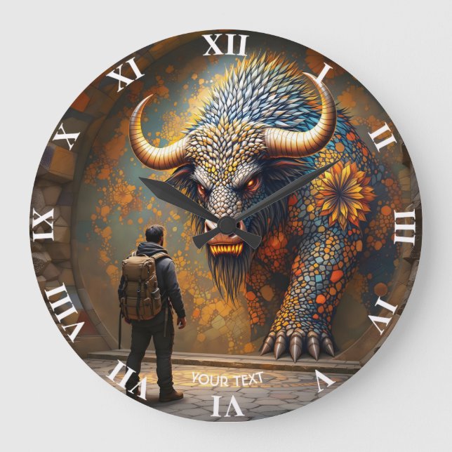 Reloj Redondo Grande Fantasía Cute Mítico Mosaico de Toro (Anverso)