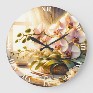 Reloj Redondo Grande Fantasía Cute Orquídeas Rosa Acuarela