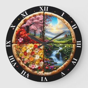 Reloj Redondo Grande Fantasía Cute Primavera Delicada Pizza