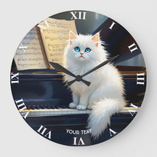 Reloj Redondo Grande Fantasía Cute Ragdoll Cat En Piano