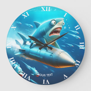Reloj Redondo Grande Fantasía Cute Shark Torpedo Sea
