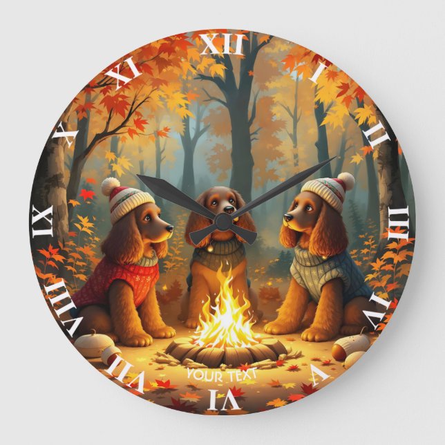 Reloj Redondo Grande Fantasía Cute Tres Perros De Otoño (Anverso)