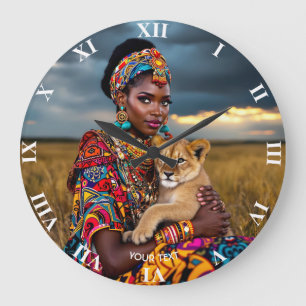 Reloj Redondo Grande Fantasía cutre mujer africana león