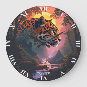 Reloj Redondo Grande Fantasia de lindo leopardo al atardecer