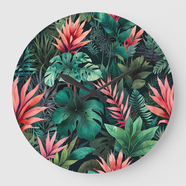 Reloj Redondo Grande Fantasía de selva tropical (Anverso)