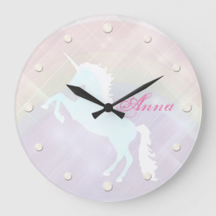Reloj Redondo Grande fantasía de unicornio rosa y púrpura