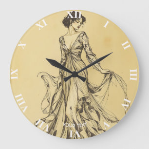 Reloj Redondo Grande Fantasía Dibujo de Lápiz de Dama Cuta