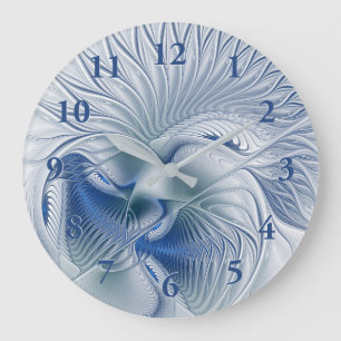 Reloj Redondo Grande Fantasía dinámica abstracta tonos azules arte frac