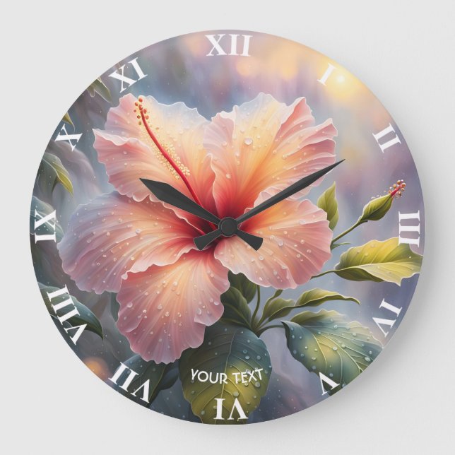 Reloj Redondo Grande Fantasía dulce delgado hibiscus flor (Anverso)