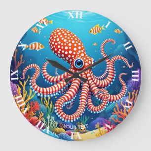 Reloj Redondo Grande Fantasía en mar de pulpo a cuadros