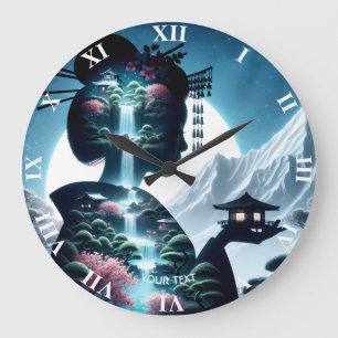 Reloj Redondo Grande Fantasía en un paisaje de Chica japonés