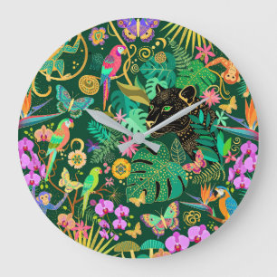 Reloj Redondo Grande Fantasía Exótica Surrealista de la Jungla