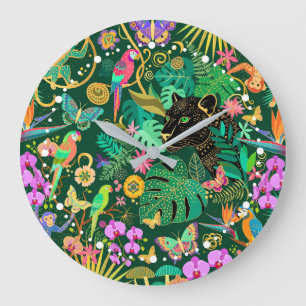 Reloj Redondo Grande Fantasía Exótica Surrealista de la Jungla