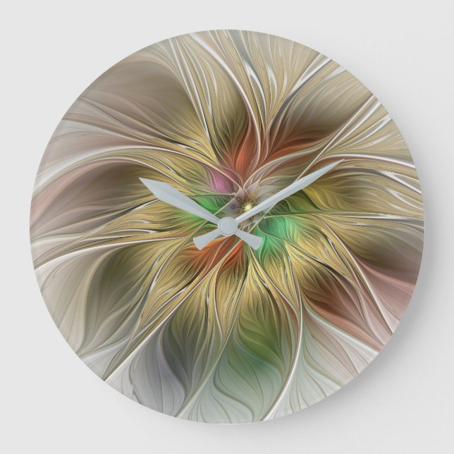 Reloj Redondo Grande Fantasía Floral Con Fractal Dorado Moderno (Anverso)
