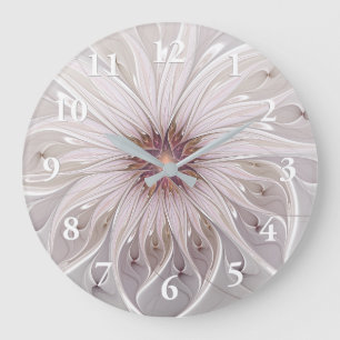 Reloj Redondo Grande Fantasía floral, flor pastel moderna abstracta