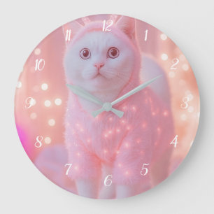 Reloj Redondo Grande Fantasia Invernal Gatito Reno Brillante Lindo