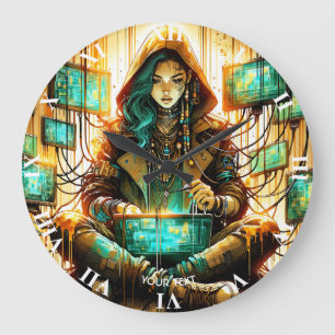 Reloj Redondo Grande Fantasía lindo ciber verde
