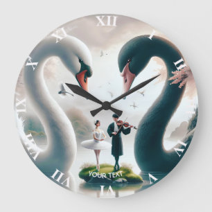 Reloj Redondo Grande Fantasía lindo cisnes blancos negros
