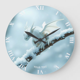 Reloj Redondo Grande Fantasía lindo Dragón de bebé blanco
