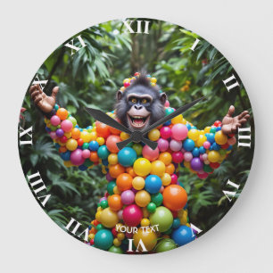 Reloj Redondo Grande Fantasía lindo feliz mono colorido
