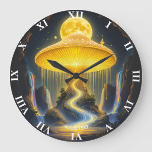 Reloj Redondo Grande Fantasía lindo hongo amarillo antiguo