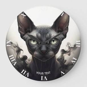 Reloj Redondo Grande Fantasía lindo Sfinx Gato negro